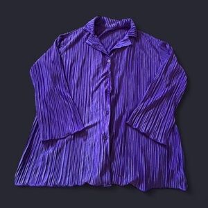 Dressed in LALA Pleated Button-Down Top in Purple
